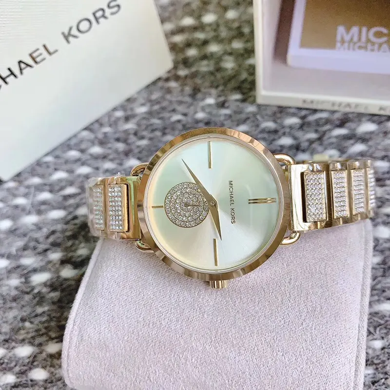 Michael Kors Portia Pave Gold Dial Fashion Ladies Watch- MK3852